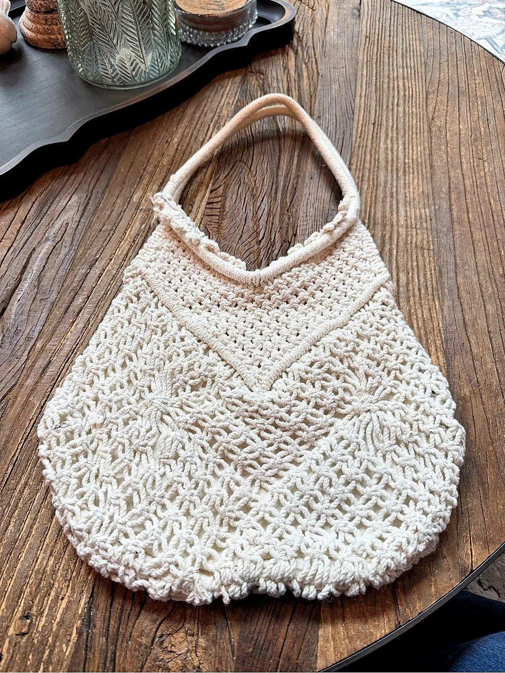 Cream Crochet Shoulder Bag